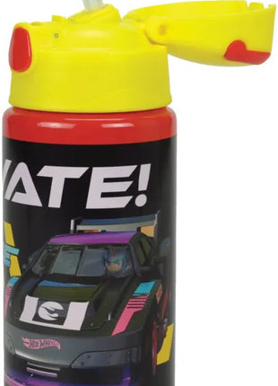 Hot Wheels Race alumínium szívószálas kulacs akasztóval 500 ml