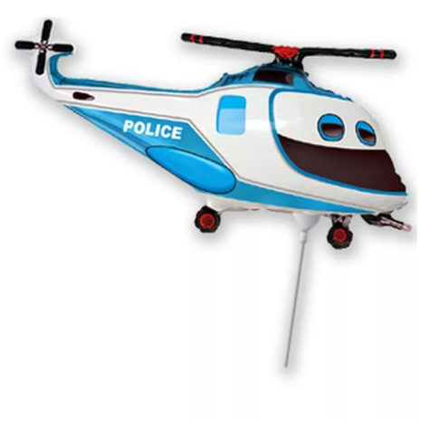 Rendőrségi helikopter mintás fólia lufi 36 cm-es méretben, gyerekzsúrra, szülinapra és rendőr tematikájú bulikhoz