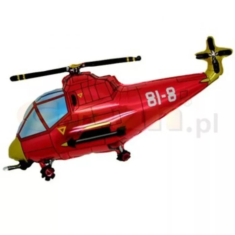Piros helikopter alakú fólia lufi 45 cm-es méretben, gyerekzsúrra, szülinapra és járműves tematikájú bulikhoz