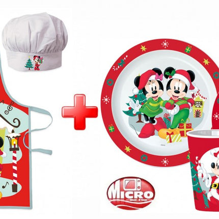 Disney Minnie and Mickey Karácsonyi kötény és műanyag étkészlet szett