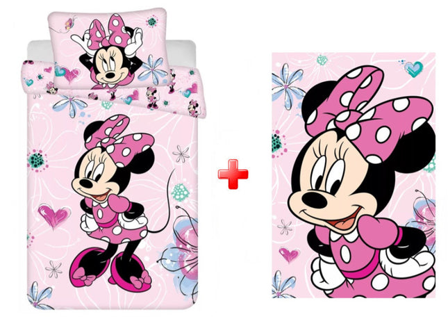 Disney Minnie Flowers gyerek, ovis ágyneműhuzat és polár takaró szett