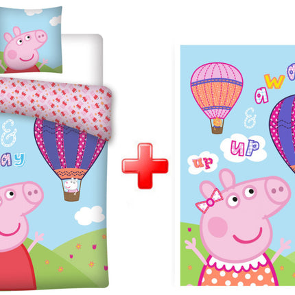 Peppa malac Hot Air Balloon gyerek, ovis ágyneműhuzat és polár takaró szett