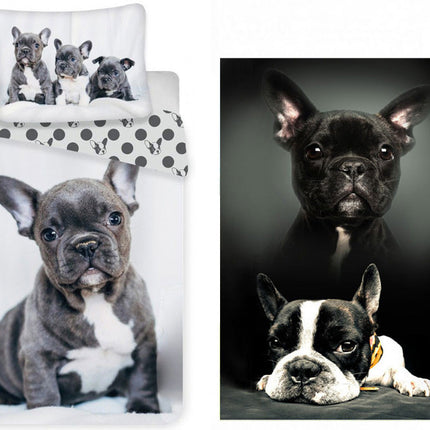 Kutyás French Bulldogs ágyneműhuzat és polár takaró szett