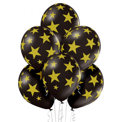 Csillagos Black Star léggömb, lufi szett 6 db-os 30 cm (12 inch)