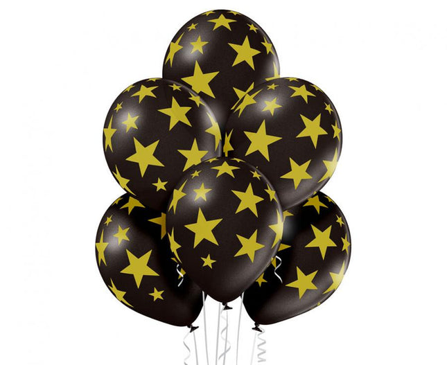 Csillagos Black Star léggömb, lufi szett 6 db-os 30 cm (12 inch)