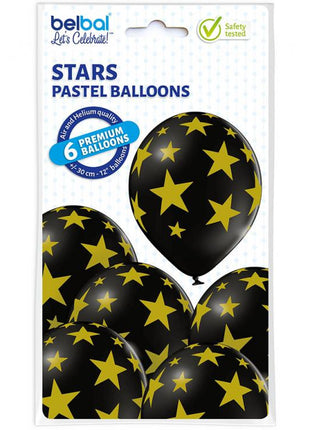 Csillagos Black Star léggömb, lufi szett 6 db-os 30 cm (12 inch)
