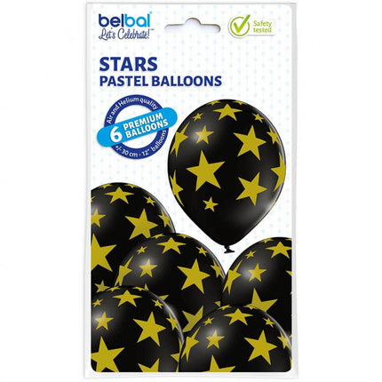 Csillagos Black Star léggömb, lufi szett 6 db-os 30 cm (12 inch)