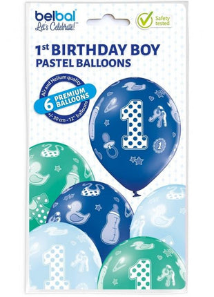 Első születésnap Boy léggömb, lufi 6 db-os 12 inch (30cm)