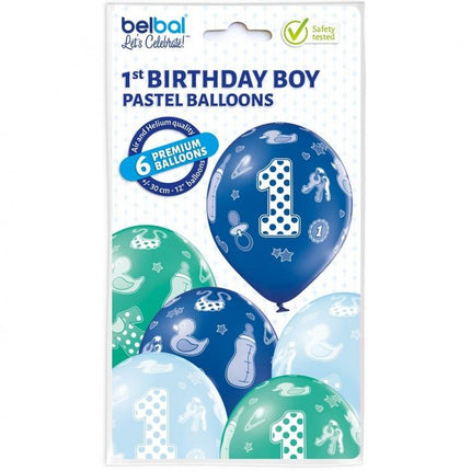 Első születésnap Boy léggömb, lufi 6 db-os 12 inch (30cm)