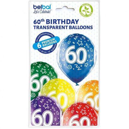Happy Birthday 60 Colorful léggömb, lufi 6 db-os 12 inch (30cm)