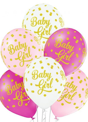 Baby Girl Dots léggömb, lufi 6 db-os 12 inch (30cm)