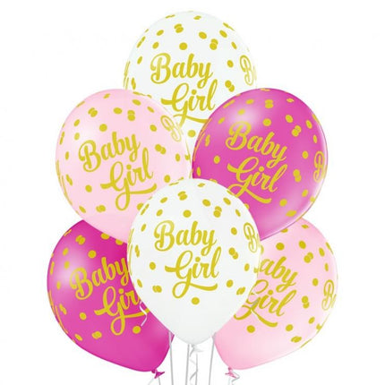 Baby Girl Dots léggömb, lufi 6 db-os 12 inch (30cm)