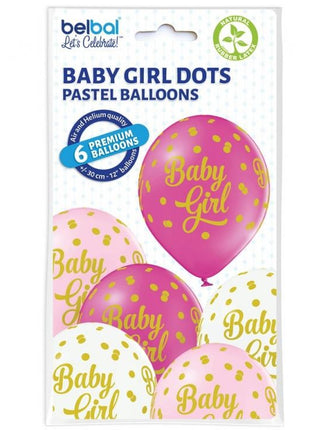Baby Girl Dots léggömb, lufi 6 db-os 12 inch (30cm)