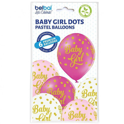 Baby Girl Dots léggömb, lufi 6 db-os 12 inch (30cm)