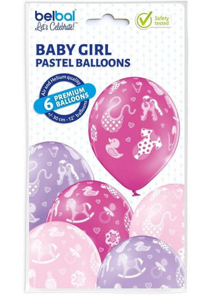 Rózsaszín Baby Girl léggömb, lufi 6 db-os 12 inch (30cm)