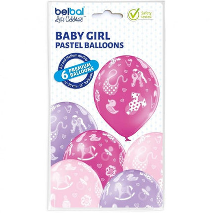 Rózsaszín Baby Girl léggömb, lufi 6 db-os 12 inch (30cm)