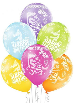 Birthday Boy Dinosaur léggömb, lufi 6 db-os 12 inch (30 cm)