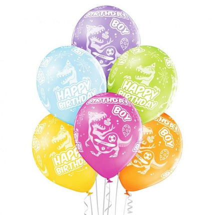 Birthday Boy Dinosaur léggömb, lufi 6 db-os 12 inch (30 cm)