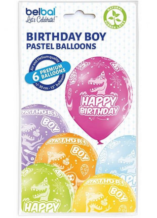 Birthday Boy Dinosaur léggömb, lufi 6 db-os 12 inch (30 cm)