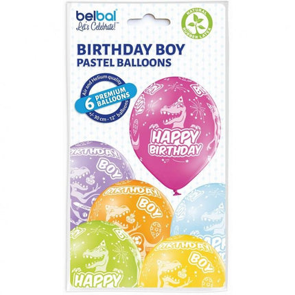 Birthday Boy Dinosaur léggömb, lufi 6 db-os 12 inch (30 cm)