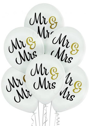 Esküvő Mr & Mrs léggömb, lufi 6 db-os 12 inch (30cm)