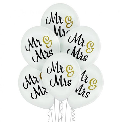 Esküvő Mr & Mrs léggömb, lufi 6 db-os 12 inch (30cm)
