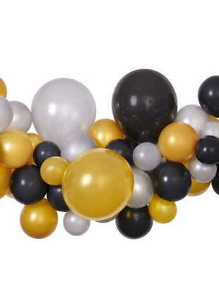 Színes Silver-Gold-Black léggömb, lufi girland szett 65 db-os