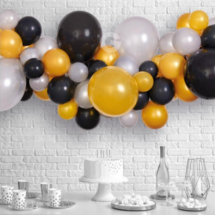 Színes Silver-Gold-Black léggömb, lufi girland szett 65 db-os