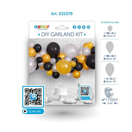 Színes Silver-Gold-Black léggömb, lufi girland szett 65 db-os