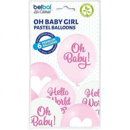 Oh Baby Girl Pastel léggömb, lufi 6 db-os 12 inch (30cm)