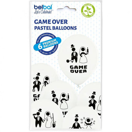 Game Over White léggömb, lufi 6 db-os 12 inch (30 cm)