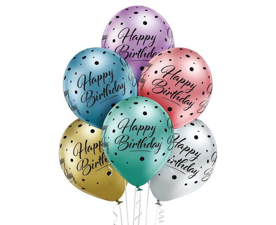 Happy Birthday Glossy léggömb, lufi 6 db-os 12 inch (30cm)
