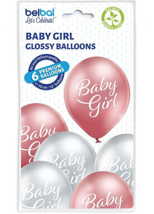 Baby Girl Glossy léggömb, lufi 6 db-os 12 inch (30cm)