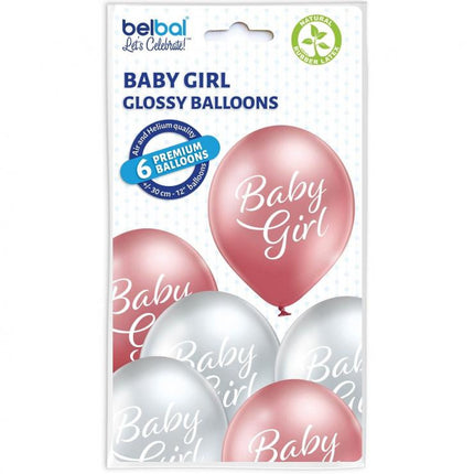 Baby Girl Glossy léggömb, lufi 6 db-os 12 inch (30cm)