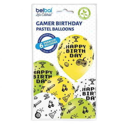 Játék Gamer Birthday léggömb, lufi 6 db-os 12 inch (30cm)