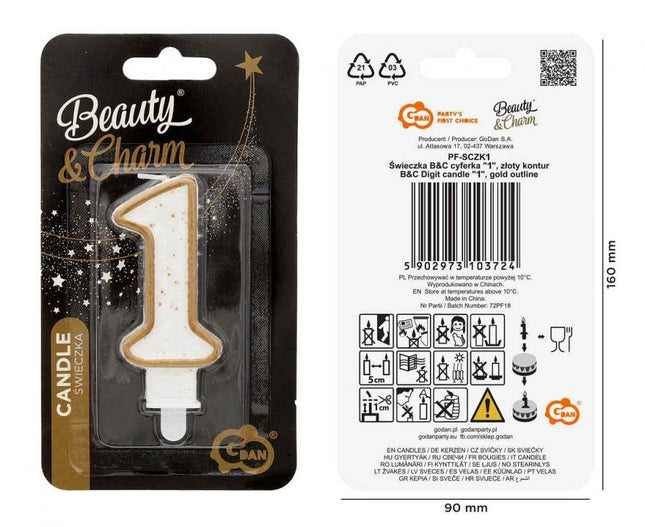 Arany csillámos 1-es Gold számgyertya, tortagyertya