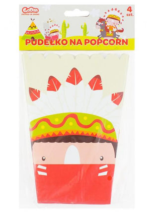Indián Party papír popcorn doboz 19 cm 4 db-os