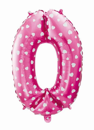 Rózsaszín Pink with Hearts 0-ás szám fólia lufi 61 cm