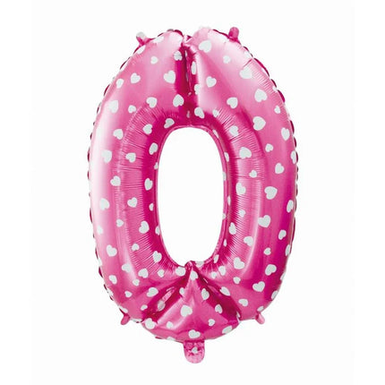 Rózsaszín Pink with Hearts 0-ás szám fólia lufi 61 cm