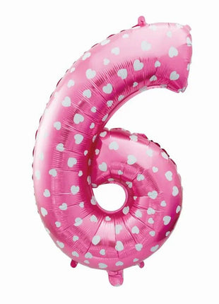 Rózsaszín Pink with Hearts 6-os szám fólia lufi 61 cm
