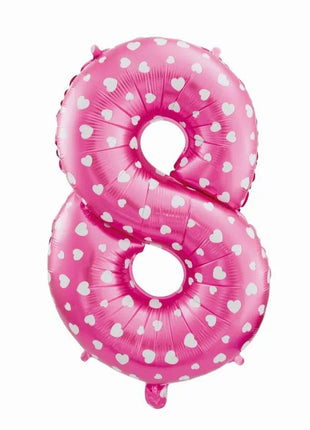 Rózsaszín Pink with Hearts 8-as szám fólia lufi 61 cm