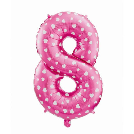 Rózsaszín Pink with Hearts 8-as szám fólia lufi 61 cm