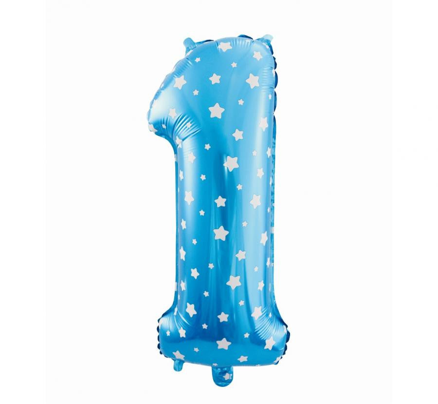 Kék Blue with Stars 1-es szám fólia lufi 61 cm