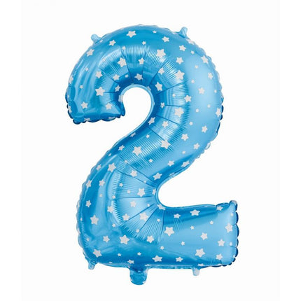Kék Blue with Stars 2-es szám fólia lufi 61 cm