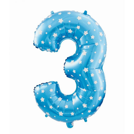 Kék Blue with Stars 3-as szám fólia lufi 61 cm