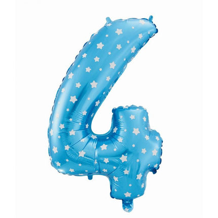 Kék Blue with Stars 4-es szám fólia lufi 61 cm