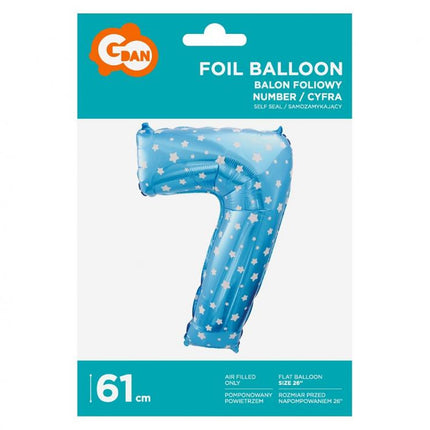 Kék Blue with Stars 7-es szám fólia lufi 61 cm