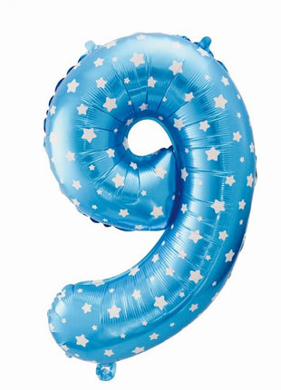 Kék Blue with Stars 9-es szám fólia lufi 64 cm