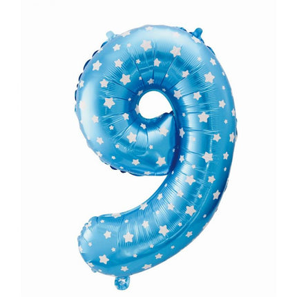Kék Blue with Stars 9-es szám fólia lufi 64 cm
