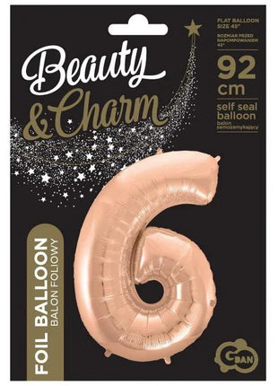 Rose Gold 6-os szám fólia lufi 92 cm